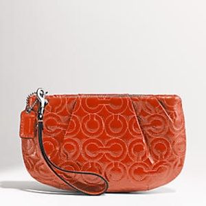 Coach Wristlet (Orange Quilted Patent Leather)